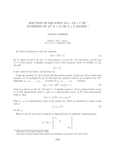 solution of equation ax + xb = c by inversion of an m × m or n × n matrix