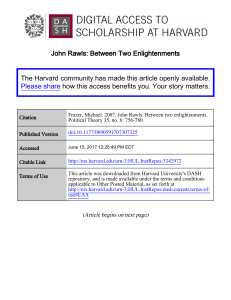 John Rawls: Between Two Enlightenments The Harvard community