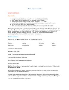 Metals and non-metals III IMPORTANT POINTS Non-metals