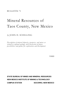 Bulletin 71: Mineral Resources of Taos County, New Mexico