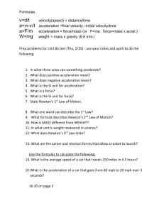 Formulas velocity(speed) = distance/time a=vf