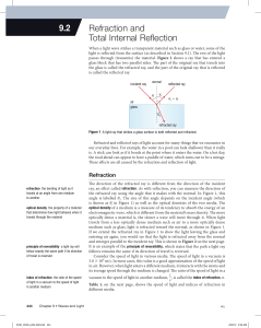 9.2 refraction and total internal reflection