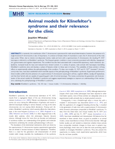Animal models for Klinefelter`s syndrome and their relevance for the