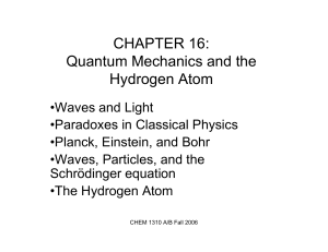 CHAPTER 16: Quantum Mechanics and the Hydrogen Atom