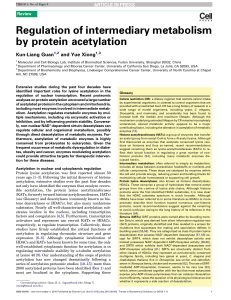 Regulation of intermediary metabolism by protein acetylation