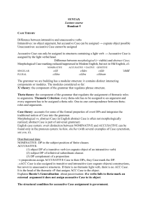 SYNTAX Lecture course Handout 5 Difference between intransitive