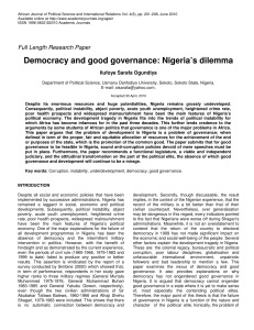 Democracy and good governance: Nigeria`s dilemma