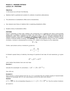 Module 5 : MODERN PHYSICS Lecture 24 : PHOTONS