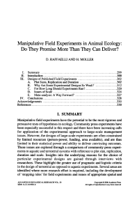 Manipulative Field Experiments in Animal Ecology: Do They
