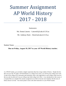 Summer Assignment AP World History 2017