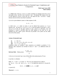 Hilbert Type Deductive System for Sentential Logic, Completeness