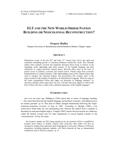 ELTAND THE NEW WORLD ORDER:NATION BUILDING OR