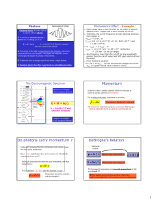 Momentum Do photons carry momentum ? DeBroglie`s Relation