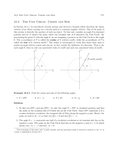Section 10.2: The Unit Circle: Cosine and Sine