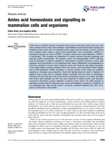 Amino acid homeostasis and signalling in mammalian cells and