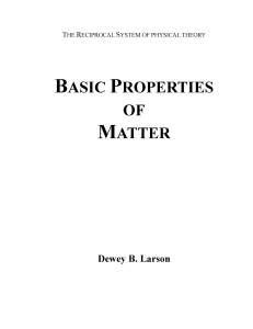 Basic Properties of Matter - Reciprocal System of theory