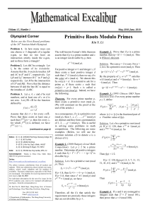 Primitive Roots Modulo Primes - Department of Mathematics
