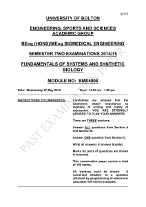 MEng BIOMEDICAL ENGINEERING SEMESTER TWO EXAMIN