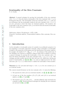 Irrationality of the Zeta Constants