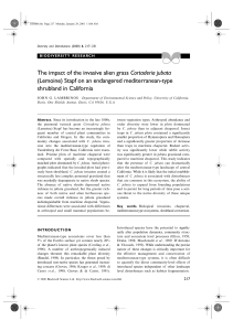 The impact of the invasive alien grass Cortaderia jubata (Lemoine