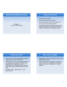 1 Intermediate Microeconomics Decisions of firms Economic profit