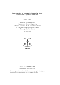 Computation of a canonical form for linear - Automatic Control