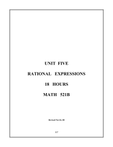 Unit Five Rational Expressions 18 Hours Math 521B