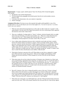 ENG 241 Fall 2014 Essay 2: Literary Analysis Requirements: 3