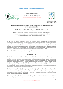 Determination of the diffusion coefficient of sucrose in water and its