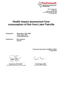 Health impact assessment from consumption of fish from Lake Fiskville