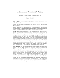 A discussion of Aristotle`s De Anima
