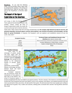 "The Impact of the Age of Exploration on the Americas" Packet