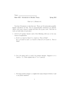 Name: Math 4150 – Introduction to Number Theory Spring 2010 Test