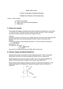 A. Break even analysis B. Demand, Supply and Market Equilibrium