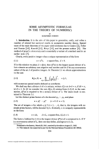 SOME ASYMPTOTIC FORMULAS IN THE THEORY OF NUMBERS(`)