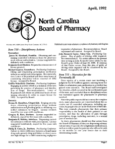 April 1992 - North Carolina Board of Pharmacy