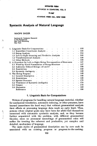 Syntactic Analysis of Natural Language
