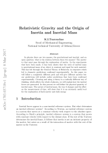 Relativistic Gravity and the Origin of Inertia and Inertial Mass arXiv