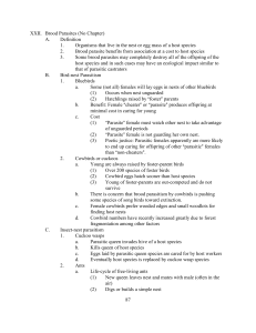 87 XXII. Brood Parasites (No Chapter) A. Definition 1. Organisms