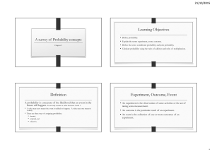 Learning Objectives Definition Experiment, Outcome, Event
