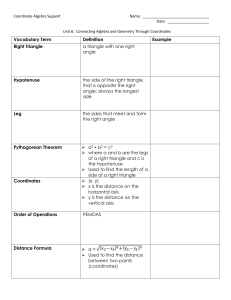 Vocabulary Term Definition Example Right Triangle a triangle with