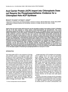 Acyl Carrier Protein (ACP) lmport into Chloroplasts Does not