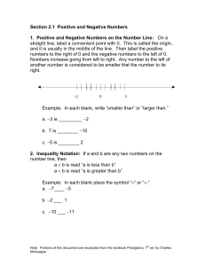 Section 2.1 Positive and Negative Numbers 1. Positive and Negative