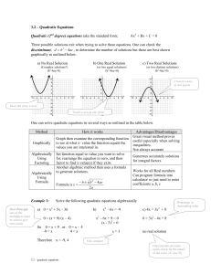 3.2 – Quadratic Equations Quadratic (2nd degree) equations take