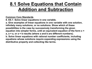 8.1 Solve Equations that Contain Addition and Subtraction