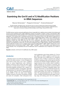 Examining the Gm18 and m G Modification Positions in tRNA