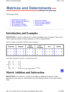 Introduction and Examples Matrix Addition and