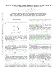 Derivation of the Maxwell`s Equations Based on a Continuum