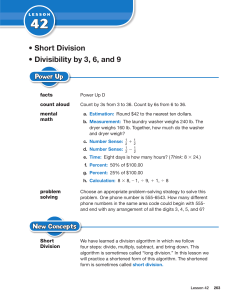 • Short Division • Divisibility by 3, 6, and 9