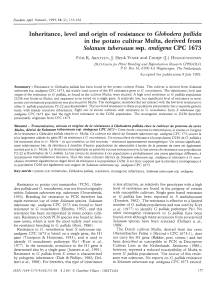 Inheritance, level and origin of resistance to Globodera pallida in the